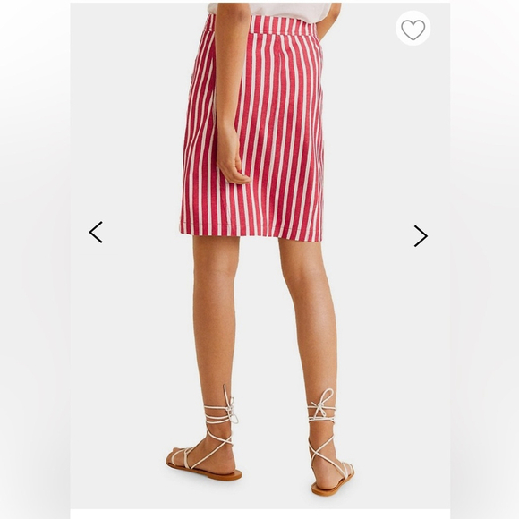 MANGO - MNG Suit Red & White Striped Mini Skirt w Zipper Cotton Linen Blend XS - Picture 3 of 13